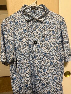 Bad Birdie White Polo with Blue Golf Print